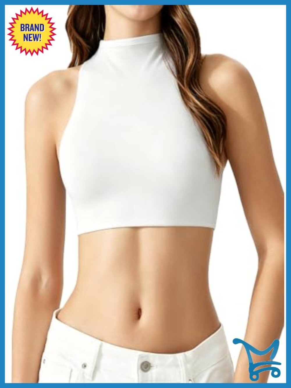 Double Lined High Neck Racerback Cropped Tank Top
